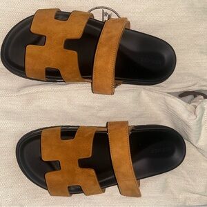Authentic Hermes Chypre Sandals Naturel Suede